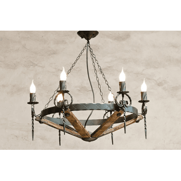 Wrought iron chandelier lights - Rustic chandelier - Chandelier lighting - Ceiling lights - Iron chandelier - Wood chandelier