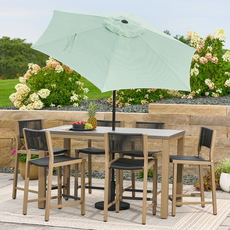 bhg patio umbrellas Better Homes & Gardens 7.5' Green Ticking Stripe Push-Up Tilt Patio Umbrella