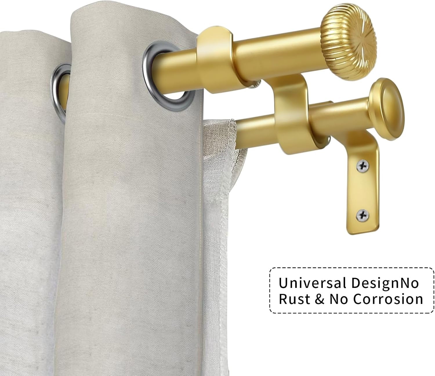 eTeckram 5/8" Double Curtain Rod with Adette Finials,Gold,48‘’-84‘’