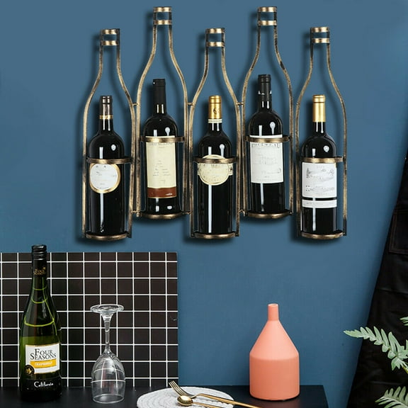DENEST 5-Bottles Wall Mounted Iron Wine Racks Home Art Decor