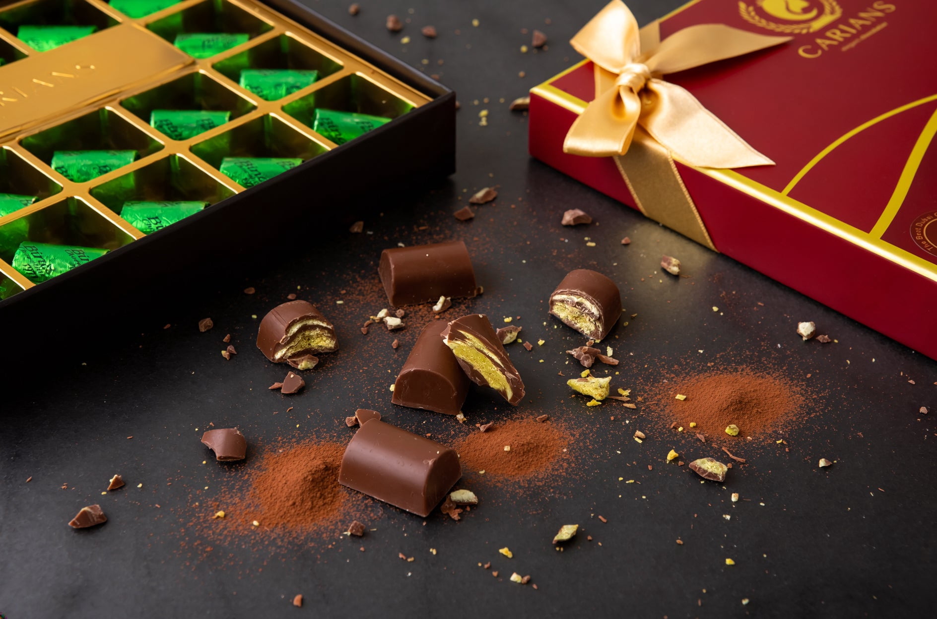 Viral Dubai Chocolate Gift Box with Gold Ribbon Wrapped