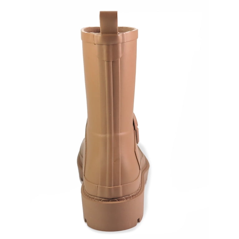 Time and Tru Women's Short Buckle Rain Boots with Rubber Upper and
