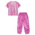 thumbnail image 4 of Sinleey Kids Hip Hop Outfits for Girls Boys Shiny Metallic Dance Tops and Sparkly Pants Trousers Set Rose Red 100, 4 of 5