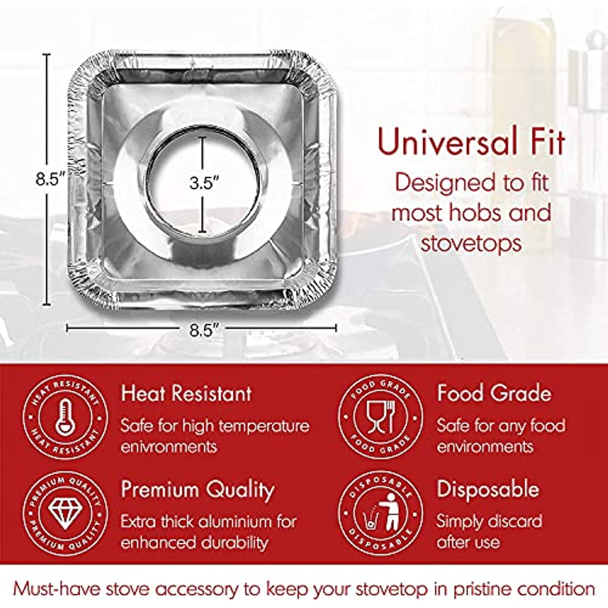 Gas Stove Burner Covers (400 Packs) | Disposable Aluminium Stove Burner Liner | 8.5 Inch Square Heat-resistant Gas Stove Protector