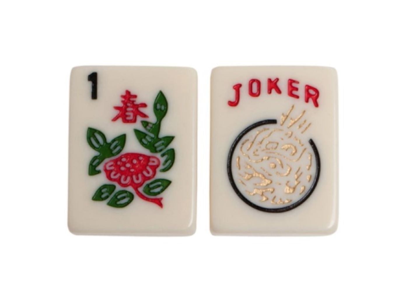 White Swan American Mahjong Set in Wheeled Red Case - Ivory Tiles - Modern Pushers