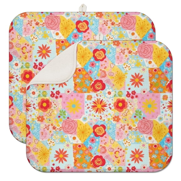 Pioneer Flower Floral Print Pattern Kitchen Dish Drying Mat 1 Pack, Ultra Absorbent Microfiber Drainer Mat, 16"x18"