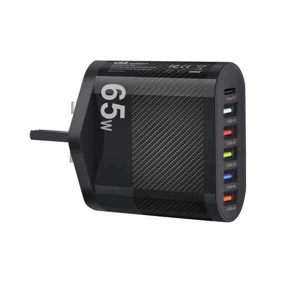 Cargador rápido de pared de 65 W con 5 puertos USB tipo C, adaptador PD QC3.0, carga rápida universal