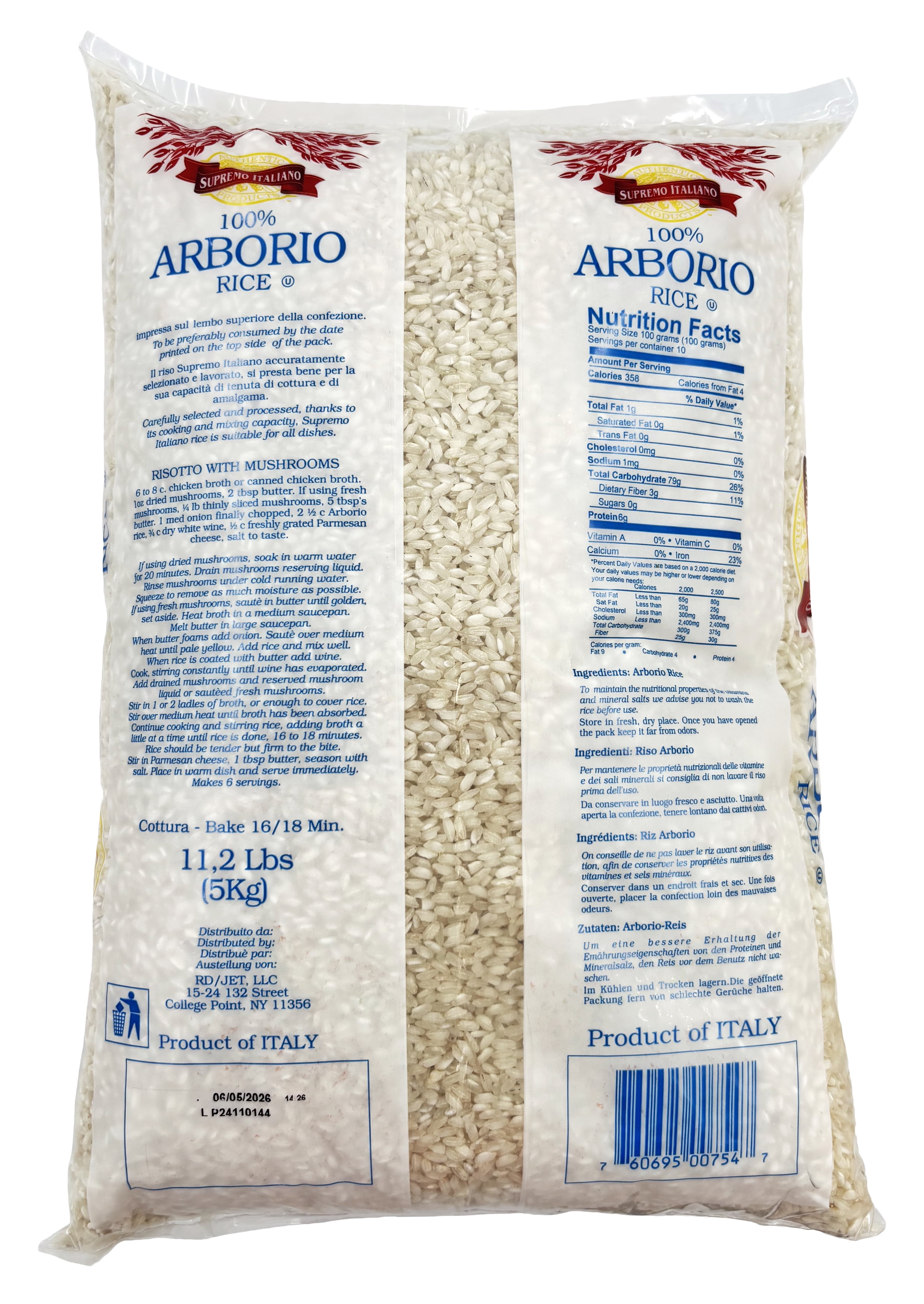 Supremo Italiano 100% Arborio Rice Supremo Italian 11.2 lb