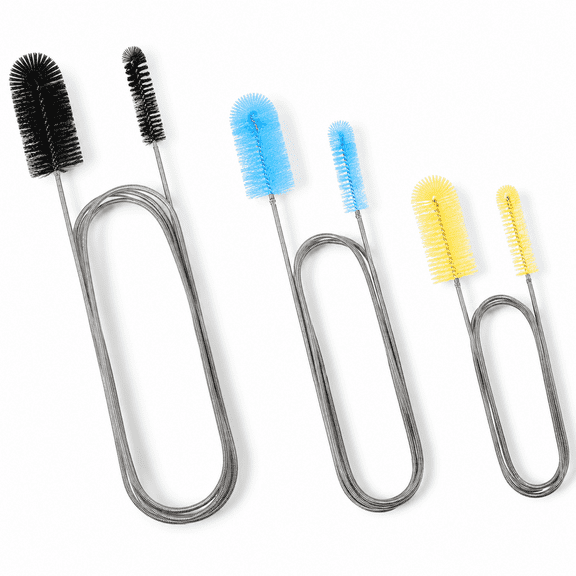 3-Piece Flexible Aquarium Filter Hose Brush Set - Double-Ended Stainless Steel Tube Cleaner for Fish Tanks, Pipes, and Lab Use, Long Bendable Cleaning Brush (61 & 79 Inches)