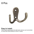 thumbnail image 3 of Wall Hooks, 8 Pack - Zinc Alloy Double Prong Retro Hook, Hooks for Hanging Towel Backpack Clothes Scarf (Bronze), 3 of 6