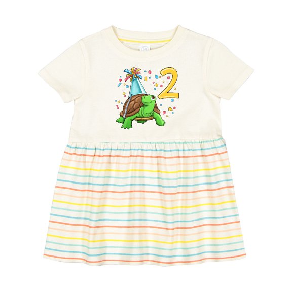 Inktastic 2nd Birthday Cute Turtle in Party Hat with Confetti Girls Baby Dress