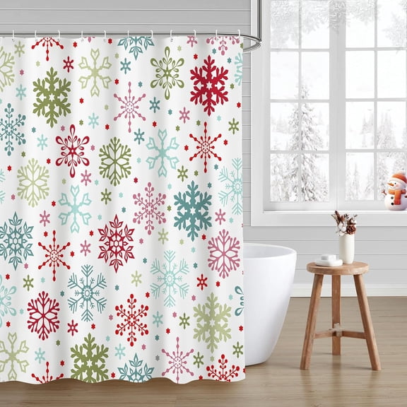 Christmas Shower Curtains for Bathroom Winter Snowflakes Bathroom Curtains Xmas Bathroom Decors Washable Durable Fabric Shower Curtains 72x72 Inch