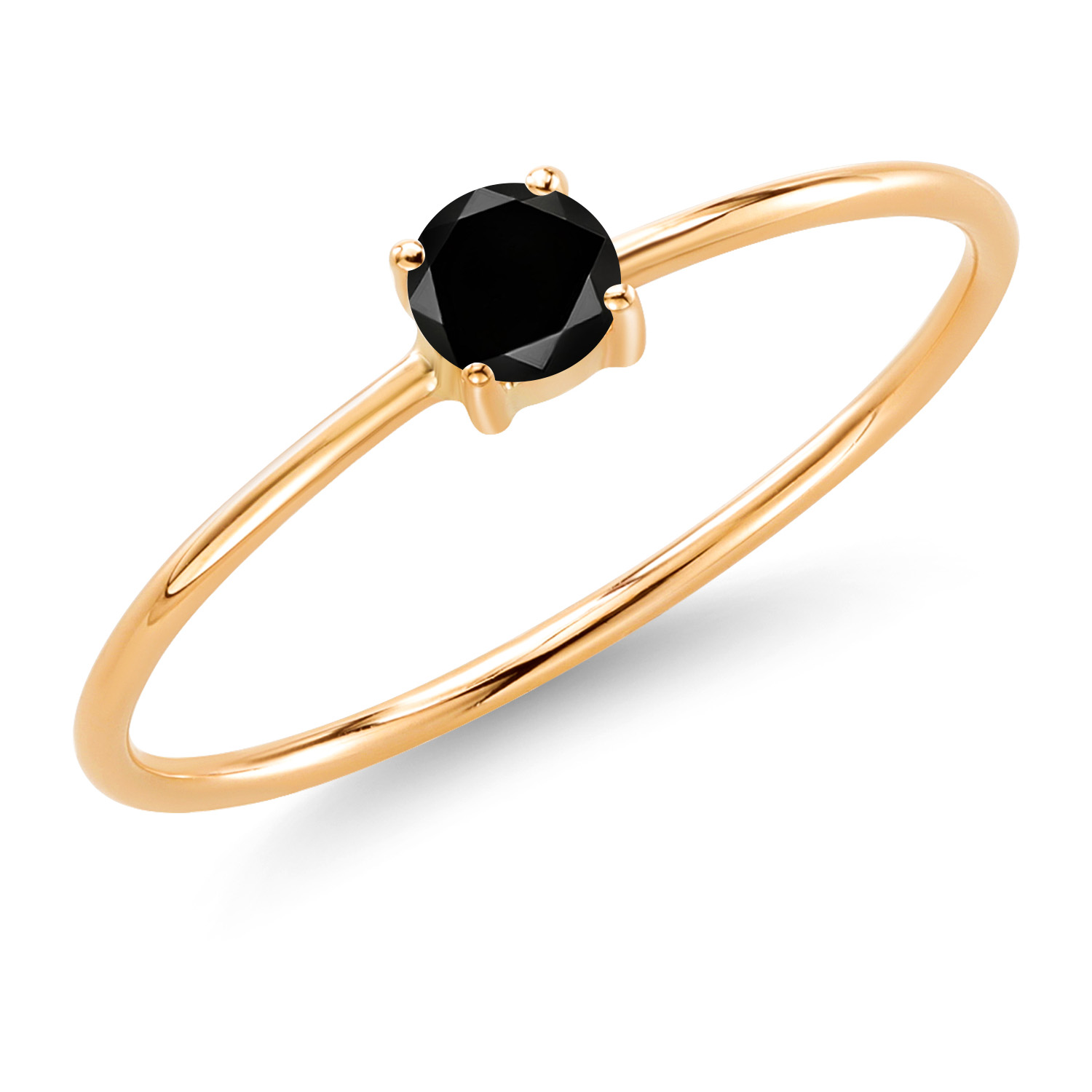 Gem Stone King 10K Yellow Gold Black Diamond Solitaire Engagement Ring for Women (0.17 Cttw, Round 3.5MM, Gemstone April Birthstone, Size 6)