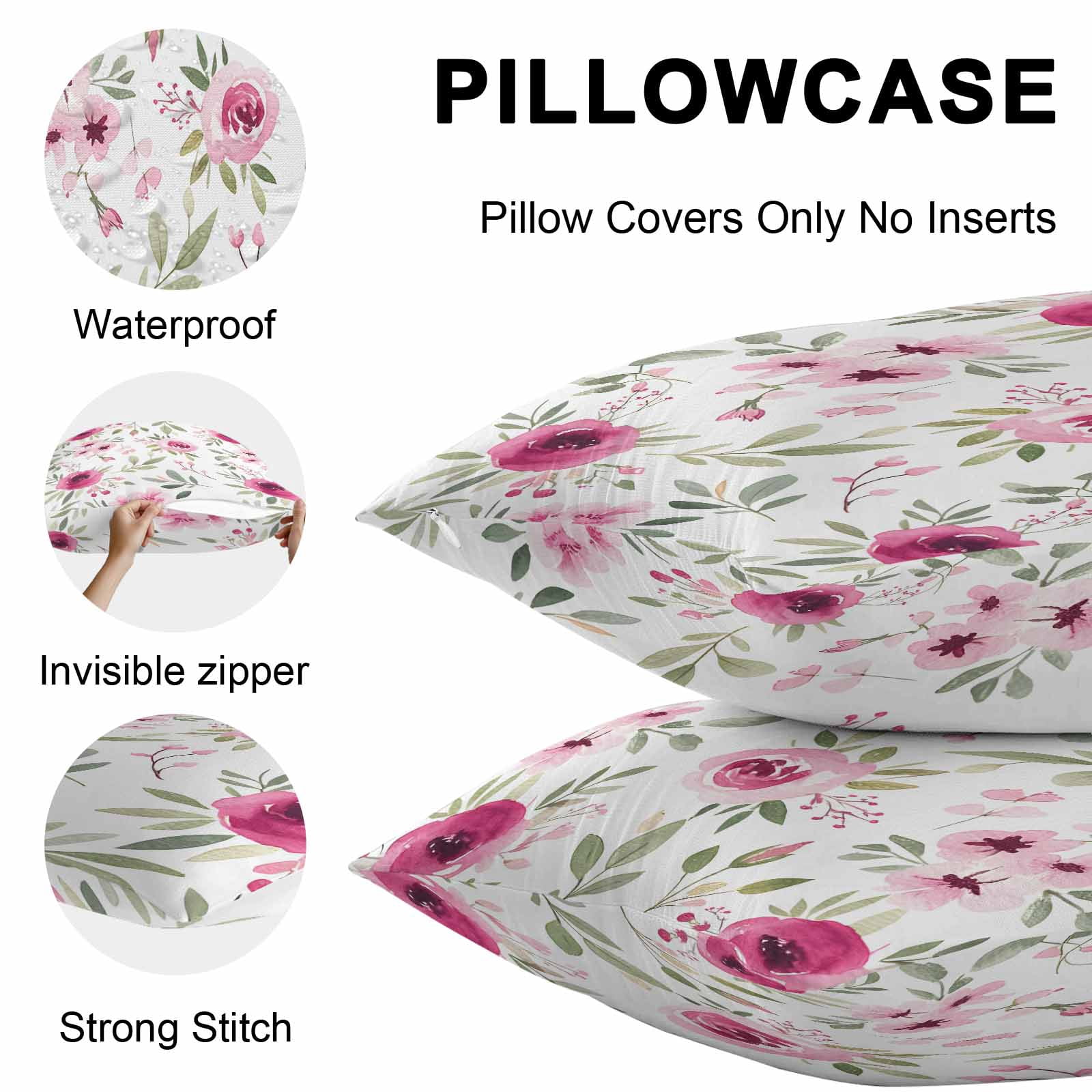 Outdoor Waterproof Throw Pillow Covers Set of 2 Pink Flowers Decorative Pillowcases Square Outdoor Pillows Cushion Case 18x18 Inch Floral Leaves Plant Patio Pillows for Couch Sofa Bed Garden