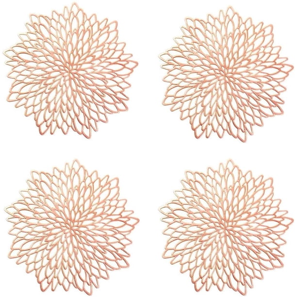 4 manteles individuales de oro rosa, manteles individuales redondos huecos, manteles individuales redondos, manteles individuales de plástico, utilizados para aislamiento térmico de platos y decoración de mesa Sincero Electrónica