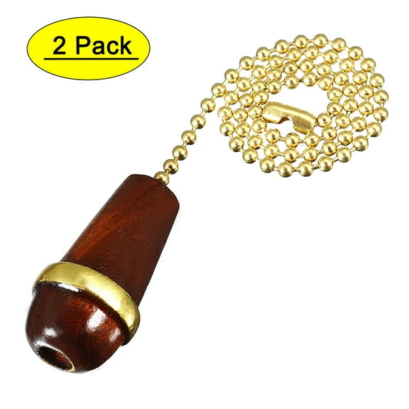 Unique Bargains 2pcs Walnut Wood Knob Pendant w 12 inch Copper Pull Chain for Lighting Fans