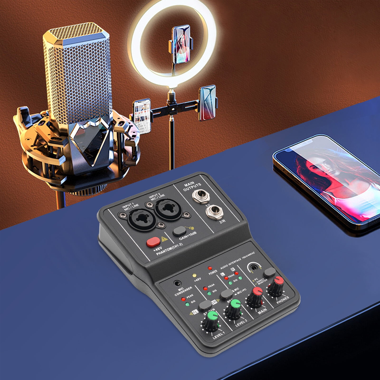 3.94*5.51*1.73in 2Channel Mini Audio Mixer USB Bluetooth DJ Sound Mixing Console Amplifier Studio