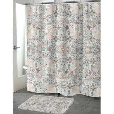 Bungalow Rose Chrisman Tiles With Rose Gold Shower Curtain