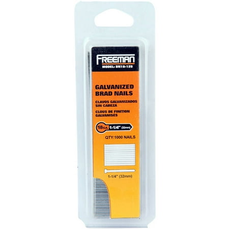 - Freeman BN18-125 18 GA 1 1/4-Inch Glue Collated Brad Nails, 1000 Count