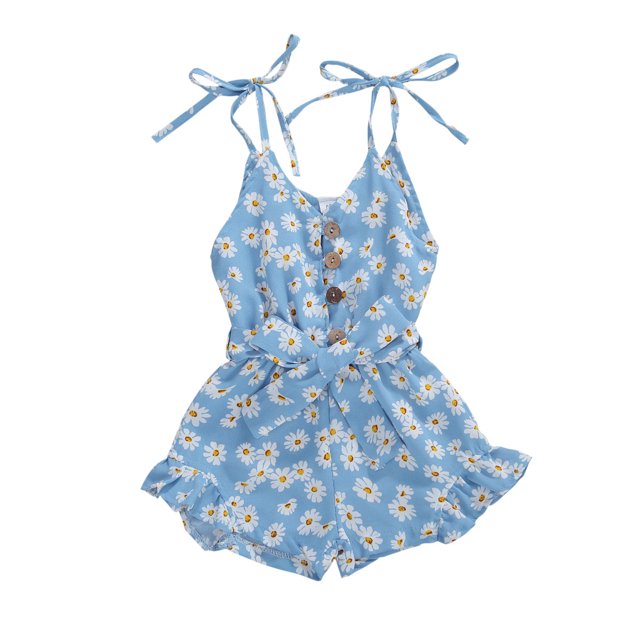 Gupgi Baby Girl Overalls Sleeveless Button Floral Printed Romper Short Jumpsuit