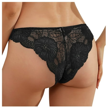 

BIZIZA Womens Control Briefs Lace Lingerie Mid Waist Panties Plus Size Sexy Embroidered Black L