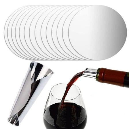 MODANU 50 Pcs Wine Pourer Disc, 2.95in Wine Pourer and Stopper Reusable Wine Bottle Pouring Disc Thin Drip Stop Pour Spout Card for Wine Beverage Beer Liquid Dispenser (Silver)