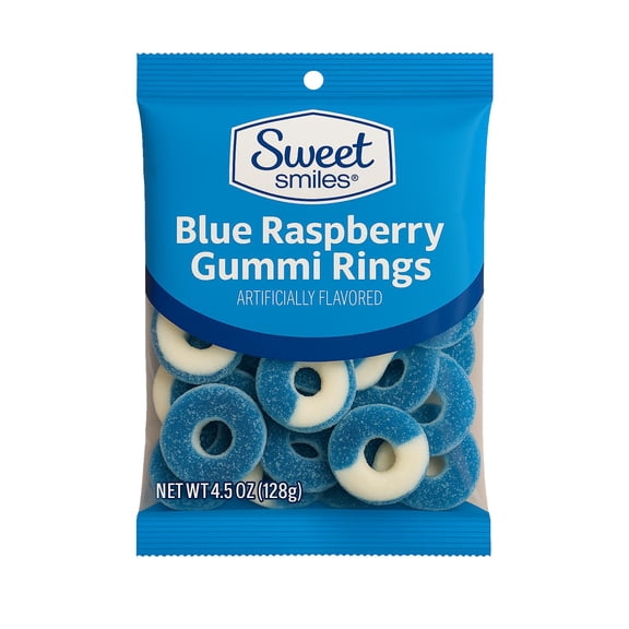 Sweet Smiles Blue Raspberry Gummi Rings Candy, 4.5 oz Bag