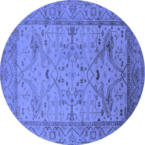 Ahgly Company Machine Washable Indoor Round Oriental Blue Industrial Area Rugs, 8' Round