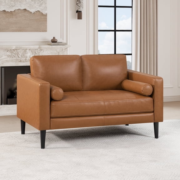 Naomi Home Marisa Mid-Century Loveseat-Color:Tan,Fabric:Air Leather,Style:Loveseat