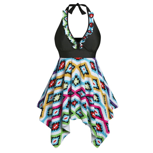 TAMAÑO PLUS TAMAÑO COLORCULT HARDKERCHIEZ CANTENIMIENTO TANKINI TANKINI Rosegal Camisetas sin mangas de talla grande
