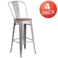 thumbnail image 4 of 4 Pk. 30" High Silver Metal Barstool with Back and Wood Seat, 4 of 9