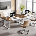 thumbnail image 1 of Tribesigns 63-Inch Computer Desk, Oak Karo and White Home Office Desk with Sturdy Iron Legs, Modern Executive Writing Table for Workstation (Only Table), 1 of 5