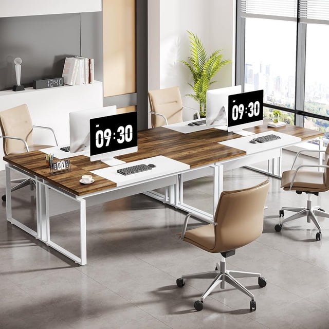Tribesigns 63-Inch Computer Desk, Oak Karo and White Home Office Desk with Sturdy Iron Legs, Modern Executive Writing Table for Workstation (Only Table)