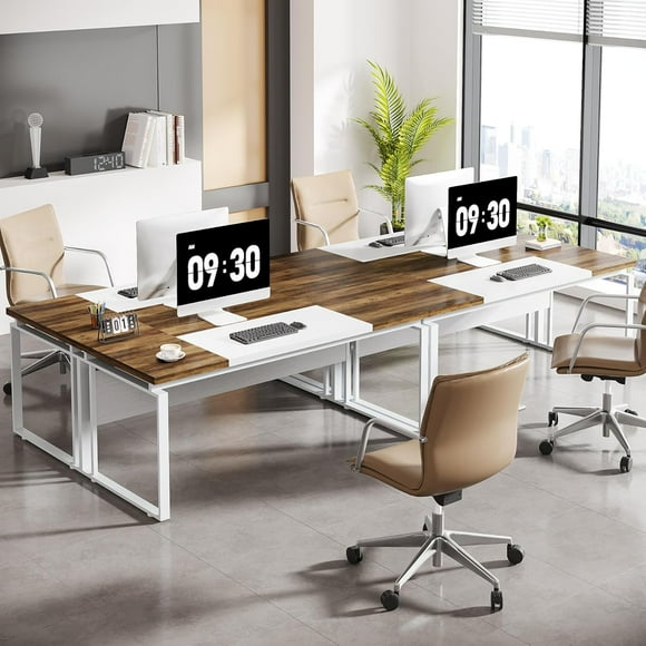 Tribesigns 63-Inch Computer Desk, Oak Karo and White Home Office Desk with Sturdy Iron Legs, Modern Executive Writing Table for Workstation (Only Table)