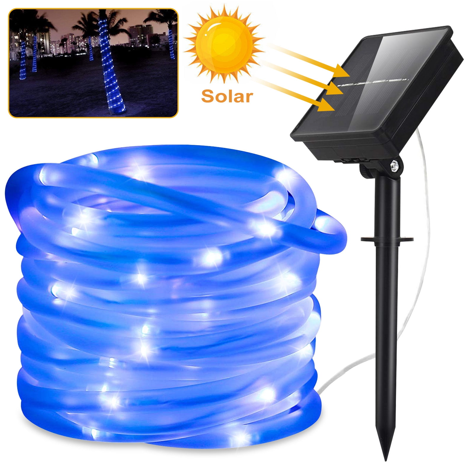 DULEE Solar Powered Outdoor Waterproof LED Rope Lights 10M 100 LED Neon Tube Strip String Fairy Lights,Colorful