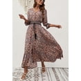 thumbnail image 2 of Paisley Print Tassel Tie Waist Slit Dress Above Ankle Length Brown Large, 2 of 5