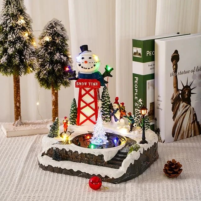 Fuente de agua LED música luminosa adornos de pueblo navideño Santa Claus casa de nieve estatuilla árbol de Navidad decoración del hogar de Año Nuevo