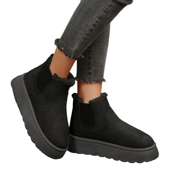 Rokment Platform Snow Boots for Women 2025 Winter Fleece Lined Warm Non Slip Slip-On Chelsea Ankle Booties