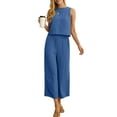 thumbnail image 3 of Cueply Women's Summer 2 Piece Outfits Lounge Sets Sleeveless Crop Top Wide Leg Cropped Pants with Pockets, 3 of 7