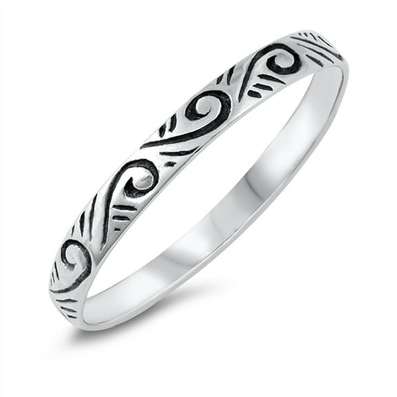Etched Oxidized Filigree Swirl Ring .925 Sterling Silver Band Jewelry Female Male Unisex Size 10