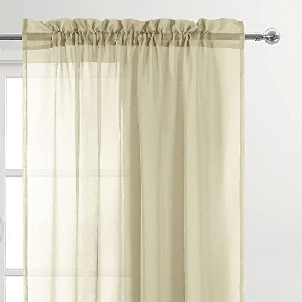 DWCN Beige Sheer Curtains Semi Transparent Voile Rod Pocket Curtains for Bedroom and Living Room, 60 x 63 inches Long, Set of 2 Panels
