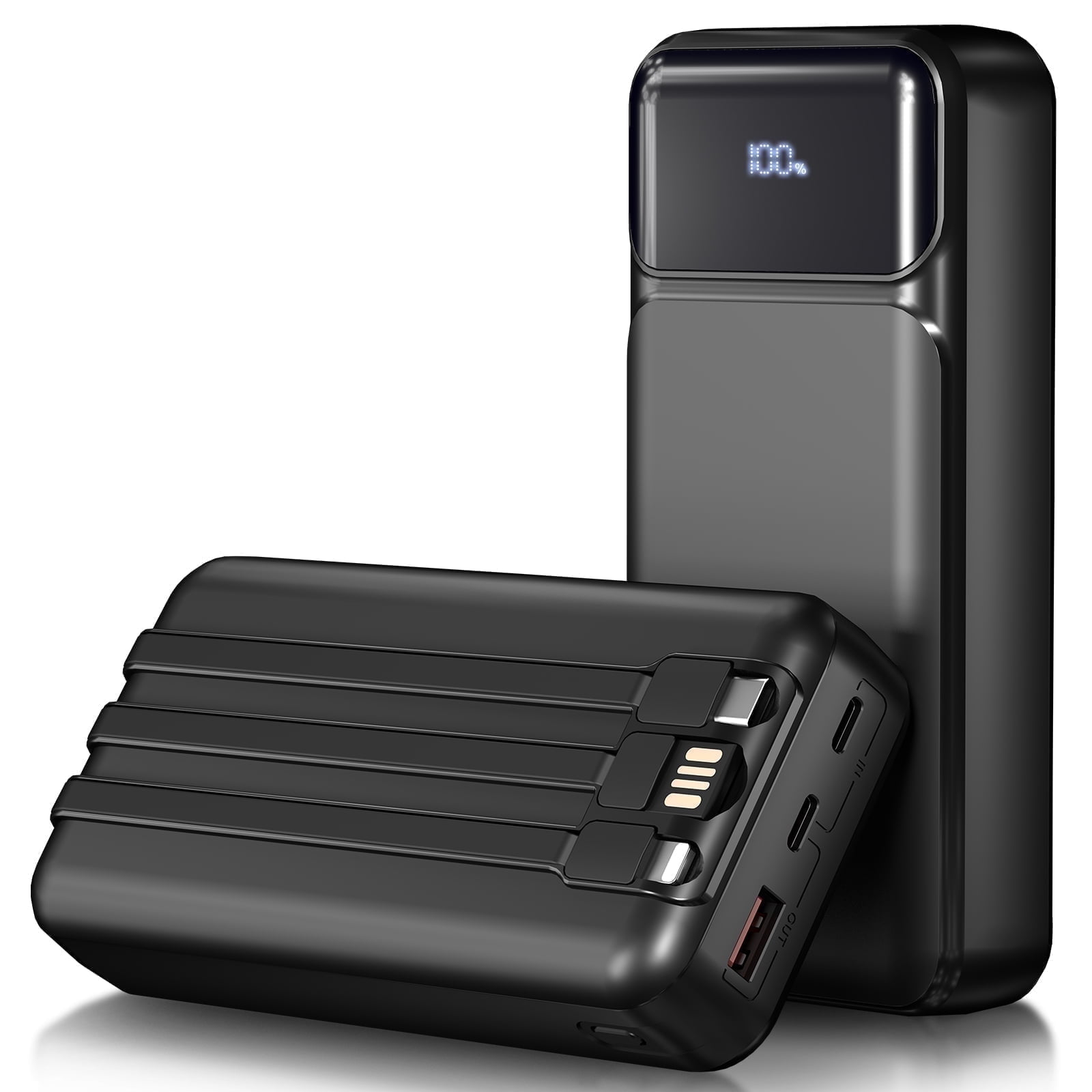 49800mAh Power Bank Portable Charger with Built in Cables,4 Outputs 3 Inputs 22.5W Fast Charging with LED Display Battery Pack Compatible for iPhone Charger-Camping,Hiking,Travel Essentials(Black)