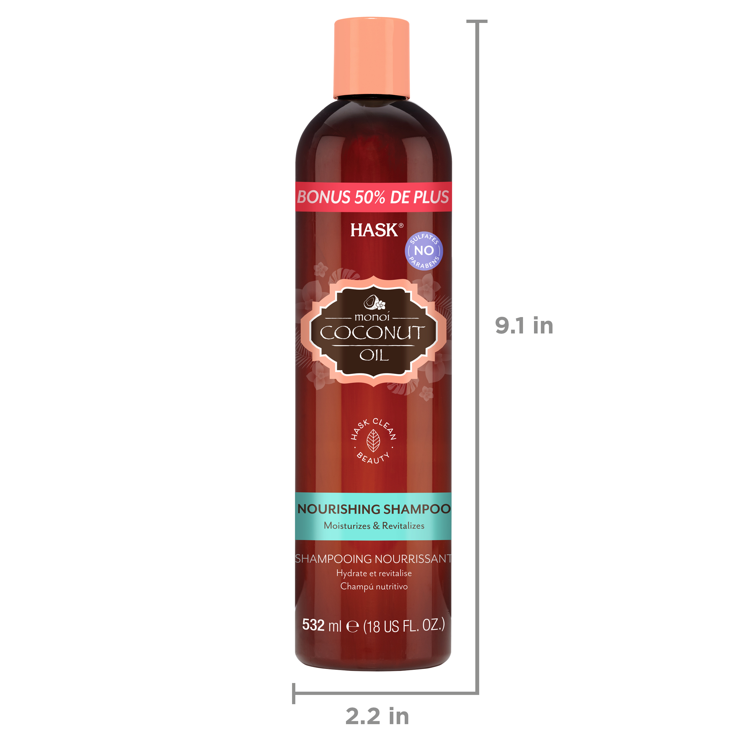 HASK Nourishing Monoi Coconut Oil Sulfate Free Shampoo, 18 fl oz