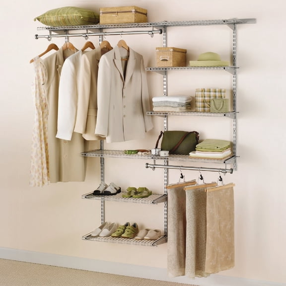 Rubbermaid Configurations Custom Closet Kit, 3-6 Ft. Adjustable Metal Wire Shelving, Titanium Finish, Expandable Organization System, Hardware Included, for Home Closet/Pantry/Laundry/Mudroom