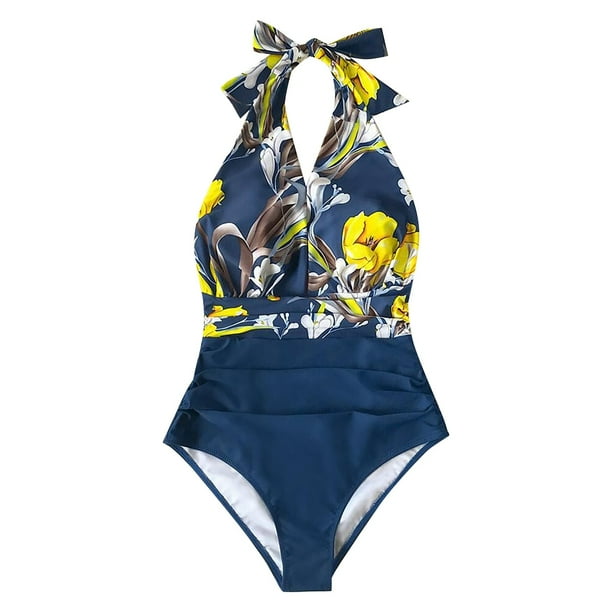 Ketyyh chn99 Womens Swimwear Swimming Shorts Tops Women One Piece Swimsuits Tummy Control High Waisted Halter Bathing Suit Blue M Walmart