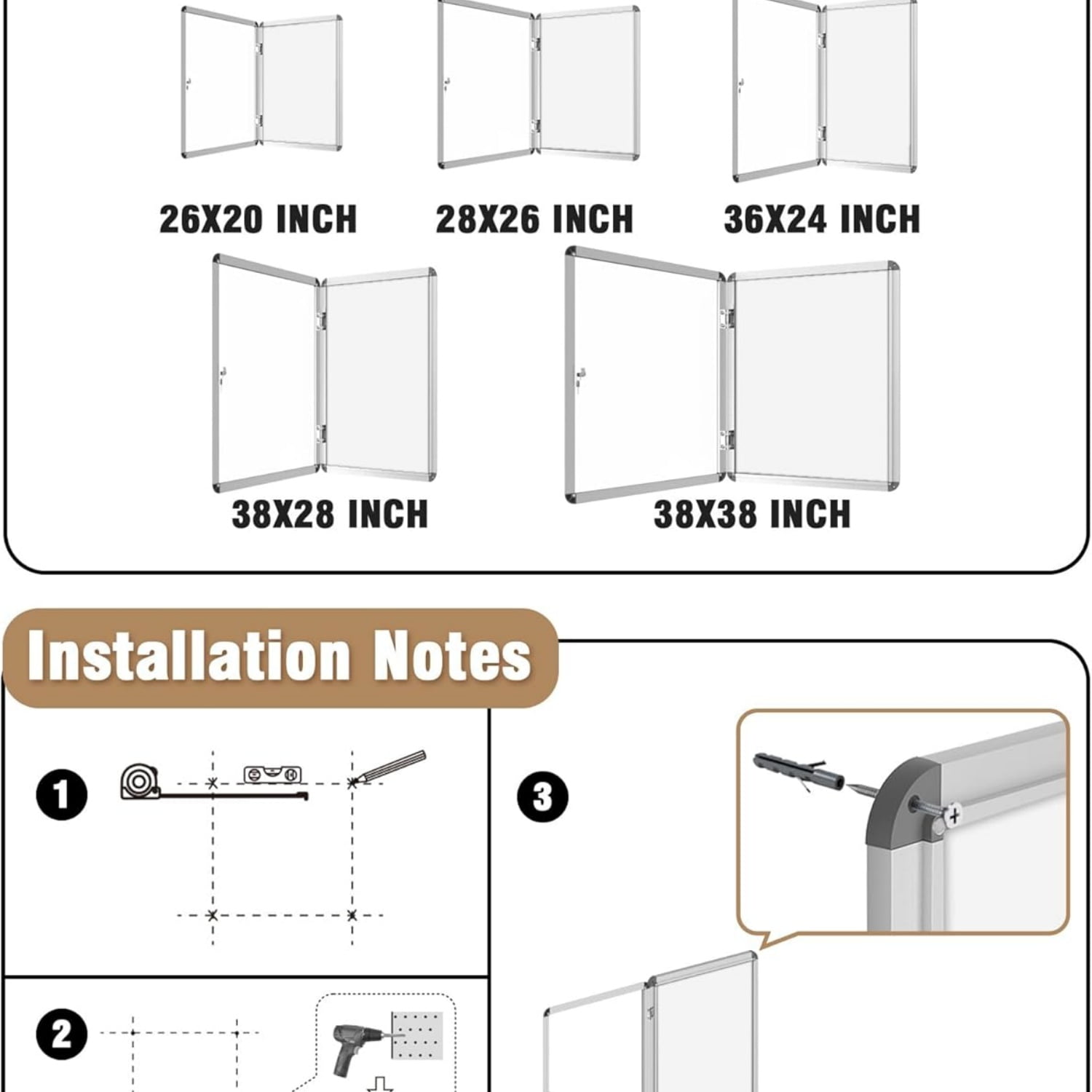 28"x26" Enclosed Bulletin Board, Lockable Weather-Resistant Aluminum Noticeboard for School & Office, Silver Frame w/Magentic Whiteboard