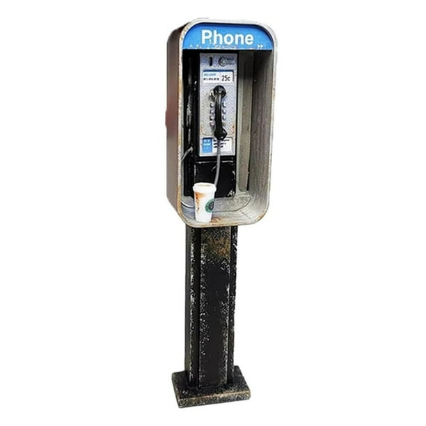 Teléfono público americano en miniatura hecho a mano en escala 1:12, decoración de modelo de buzón de cabina de teléfono público en miniatura vintage, teléfono de casa de muñecas en miniatura