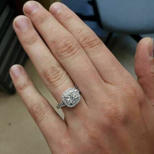 3Ctw Round Cut Halo Simulated Diamonds Women's Engagement Ring Silver 14K White Gold Finish