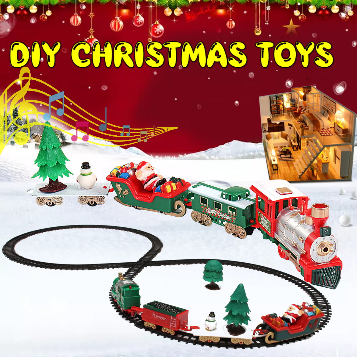 Colcolo 14 PCS Electric Christmas Train Set Toys with Light and Sound for Under Christmas Tree Classic Train Tracks for Kids Boys and Girls 