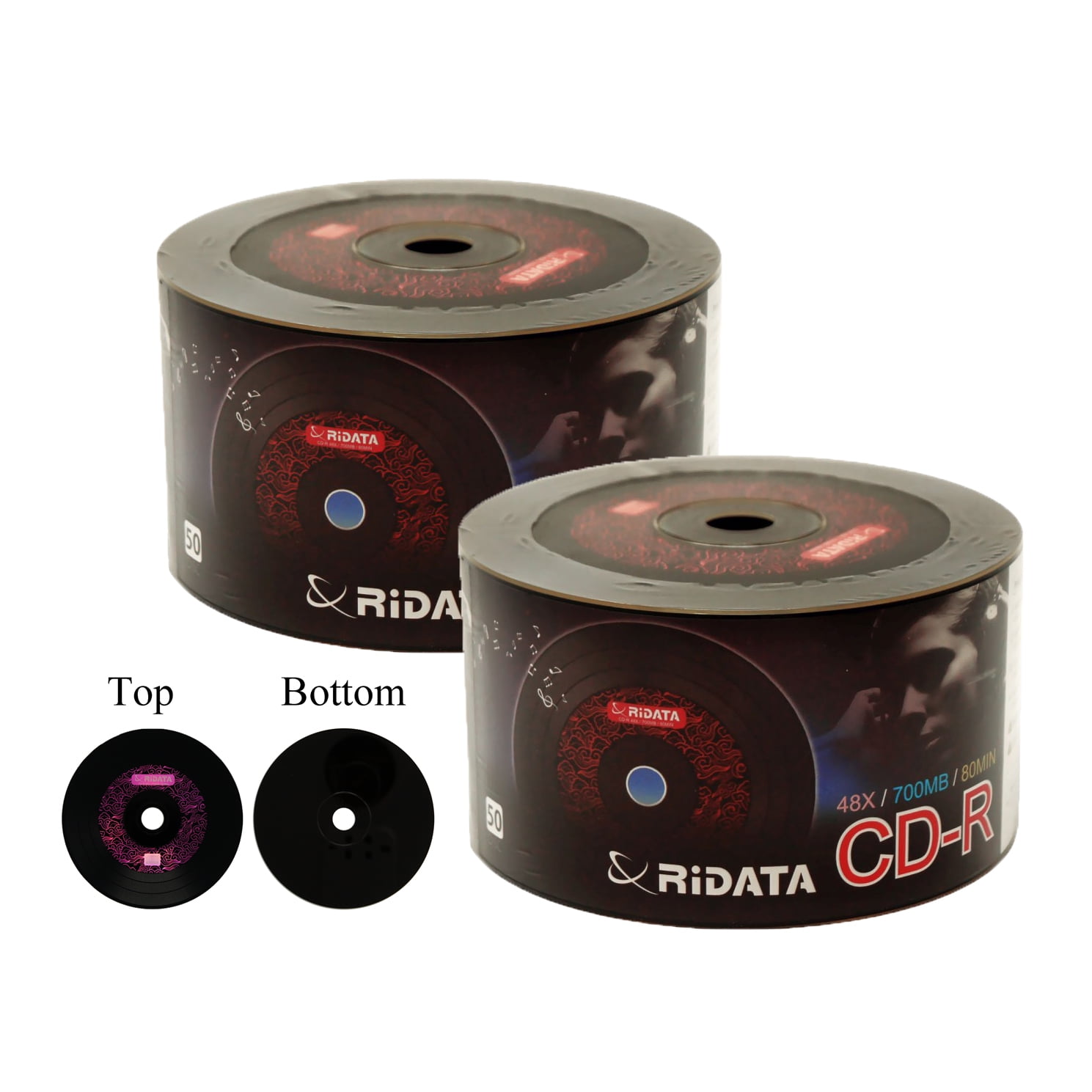 100 Pack Ridata Black CDR 48X 700MB 80Min Digital Vinyl Surface Black